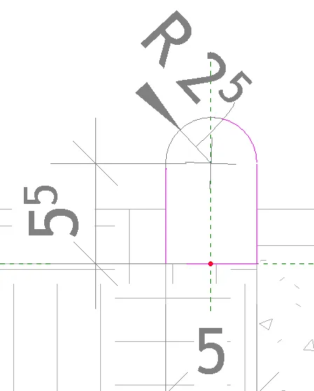 Profil de la bordure en coupe - R25, hauteur 55mm