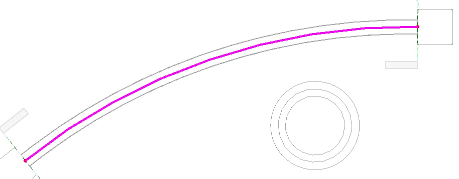 Trajectoire du raccordement par chemin en vue plan