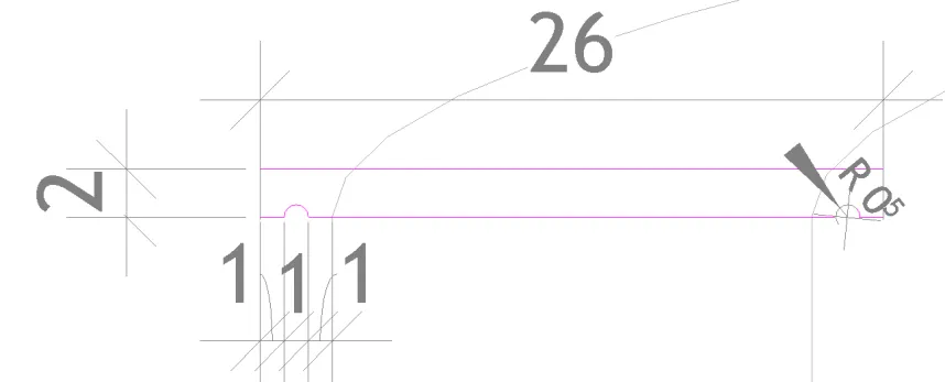 Profil de la couvertine en pierre - largeur 26cm, débords 1cm